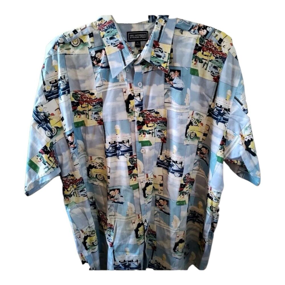 Saturday Evening Post Shirt 2XL Norman Rockwell James Dean Motorcycle Diner Cars